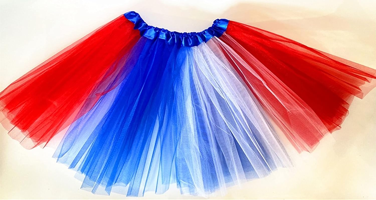 Dzrige Women's Tutu Skirt Independence Day Skort 4th of July Short Mesh Skirt Red White Blue Elastic Layered Tulle Tutu Skirt for Independence Day Halloween Costumes Stage Show & Daily Dress