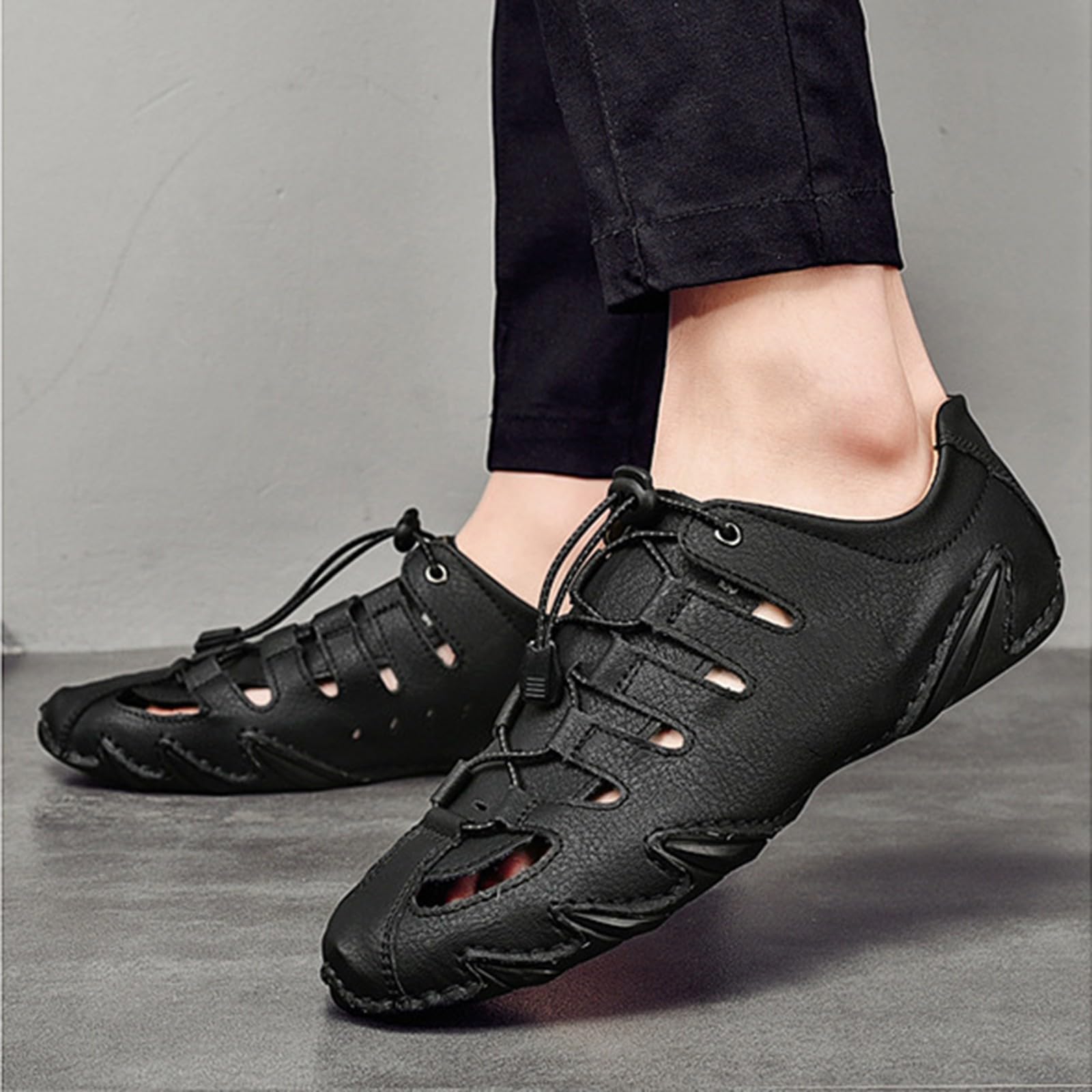 Sandalias de dedo cerradas para hombre Deportes al aire libre Zapatos descalzos Zapatos de playa ligeros ahuecados transpirables cómodos zapatos de pescador zapatos de pescador pies anchos