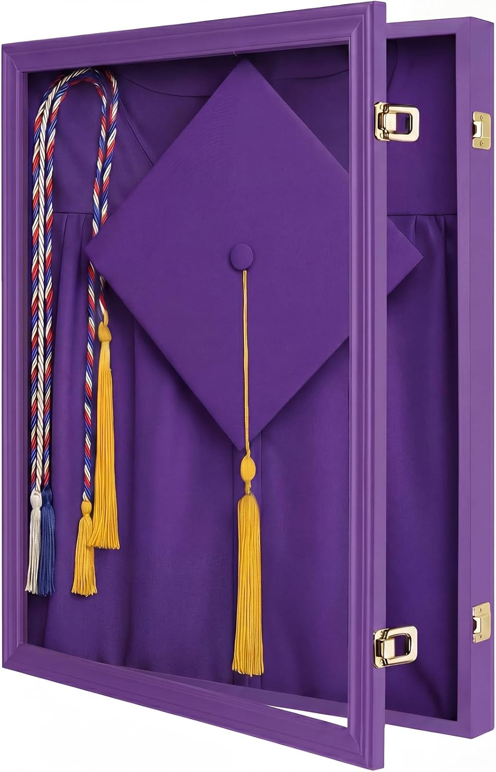 Croblissful 17"x23" Wood Graduation Shadow Box Cap Gown Display, Purple
