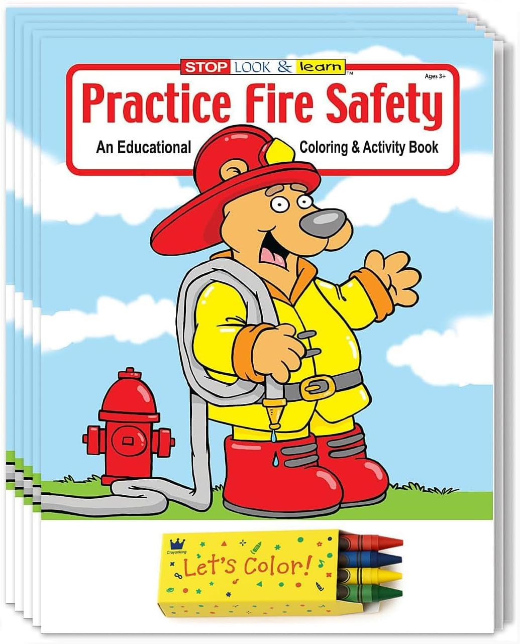 ZOCO – Fire Safety - (25 Bulk Pack) with 25 Crayons Sets (of 4-Packs) - Fire Prevention Week, National Night Out Educational Materials & Preschool Party Supplies