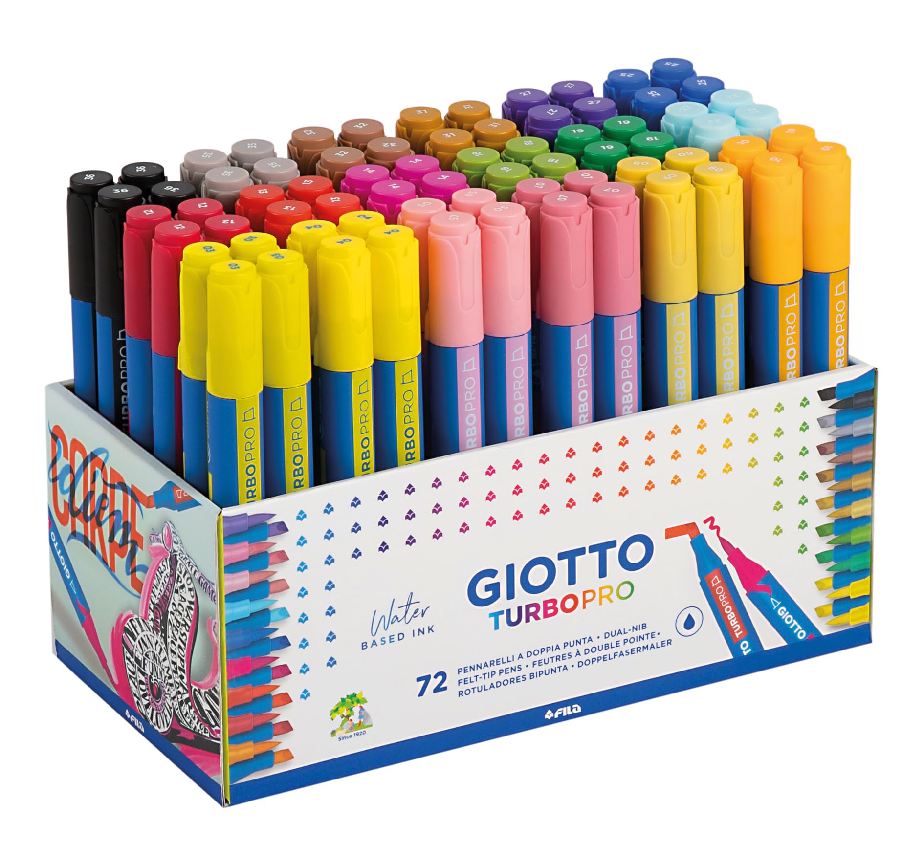 GIOTTO Turbo Pro Felt Tip Fibre Pens, Dual Tip, Assorted Colours, School Pack, 72 Pieces, for Children Parties and Schools - Image 2