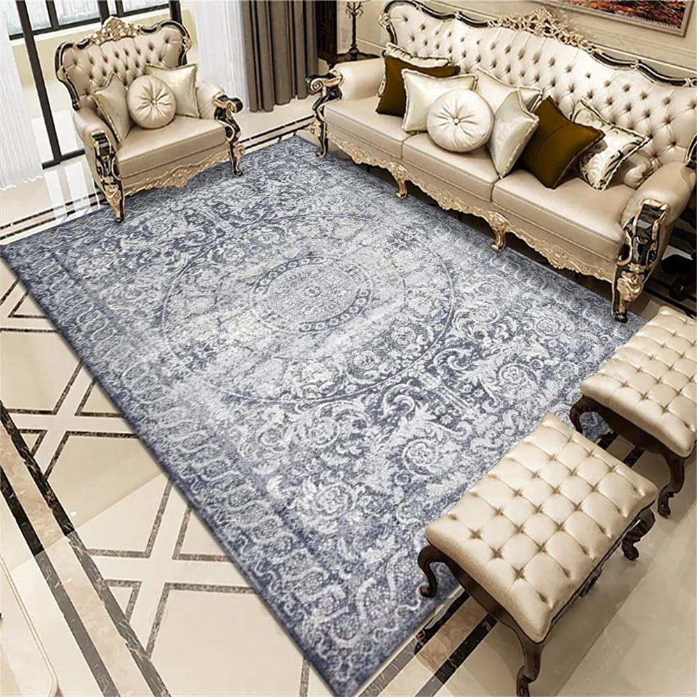 Tapis de salon gris argenté vintage graphisme chic 200x300 cm