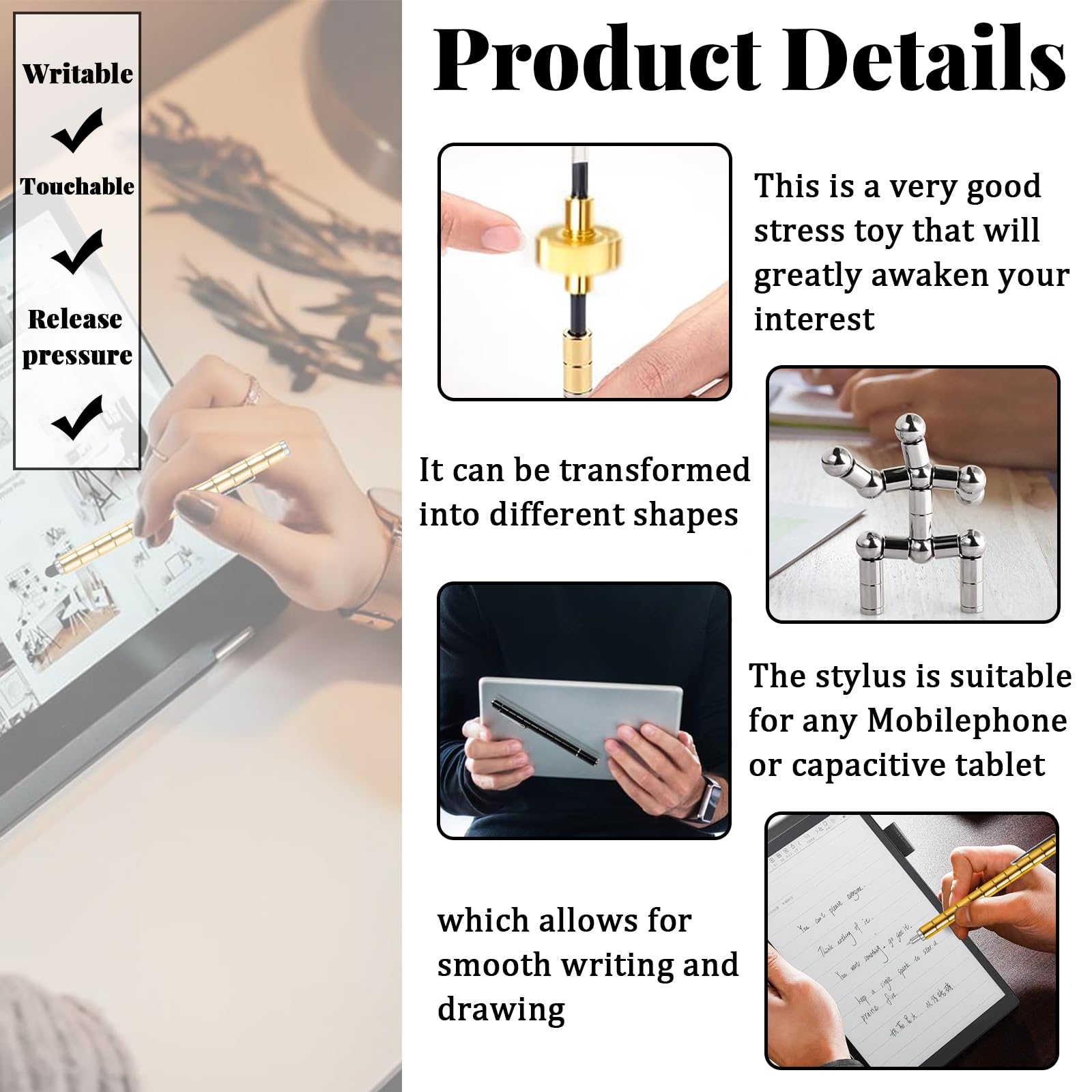 YAAVAAW Fidget Magnetic Pen Silver Magnet Pen Fidget Toys for Teen,Magnet Ballpoint Writing Pens Decompression Magnetic Sculpture Pens for Kids,Adults,Men,Women Christmas Stocking Fillers - Image 3