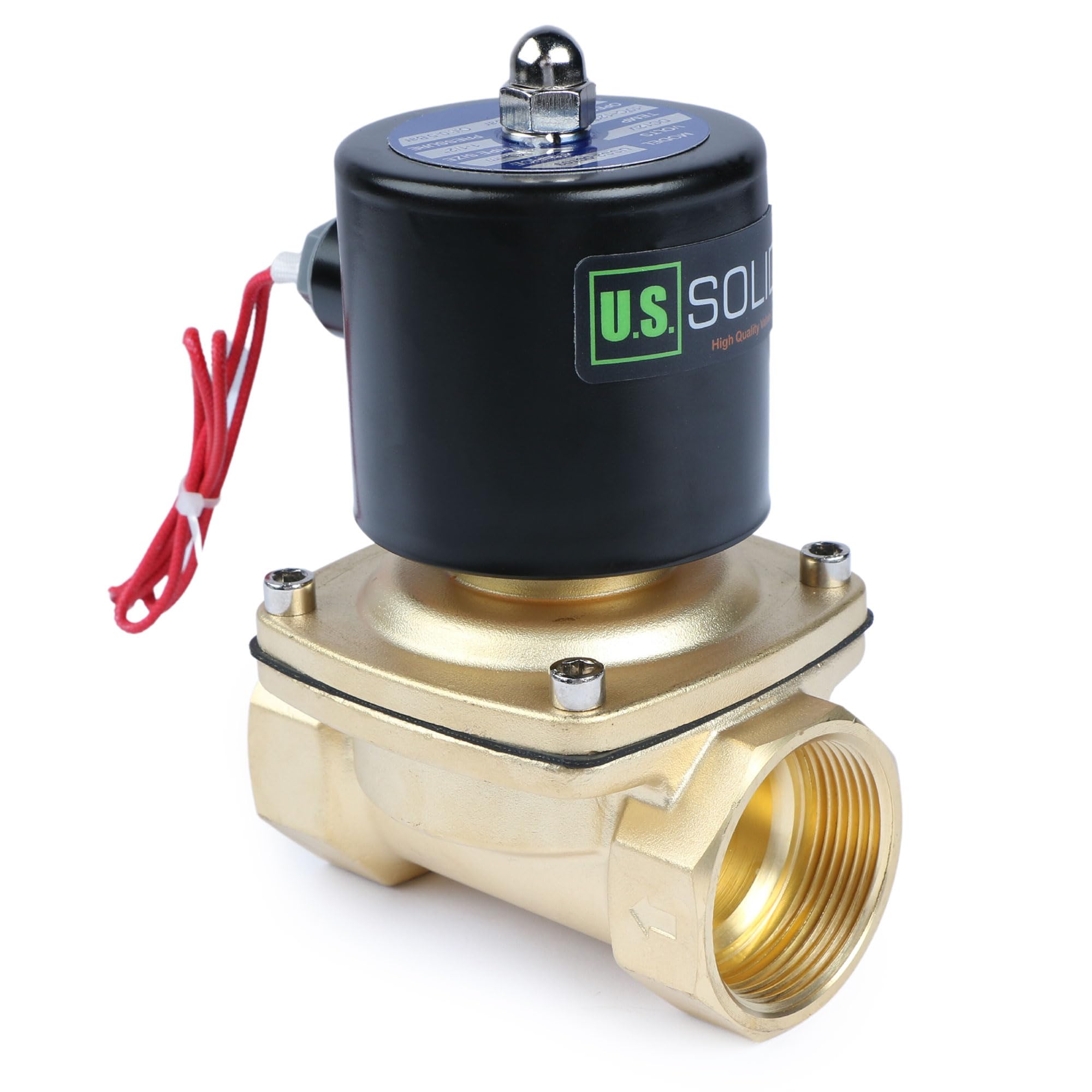 U.S. Solid 1 1/2" Solenoid Valve - 12V DC Brass Electric Solenoid Valve, Normally Closed, Viton Seal