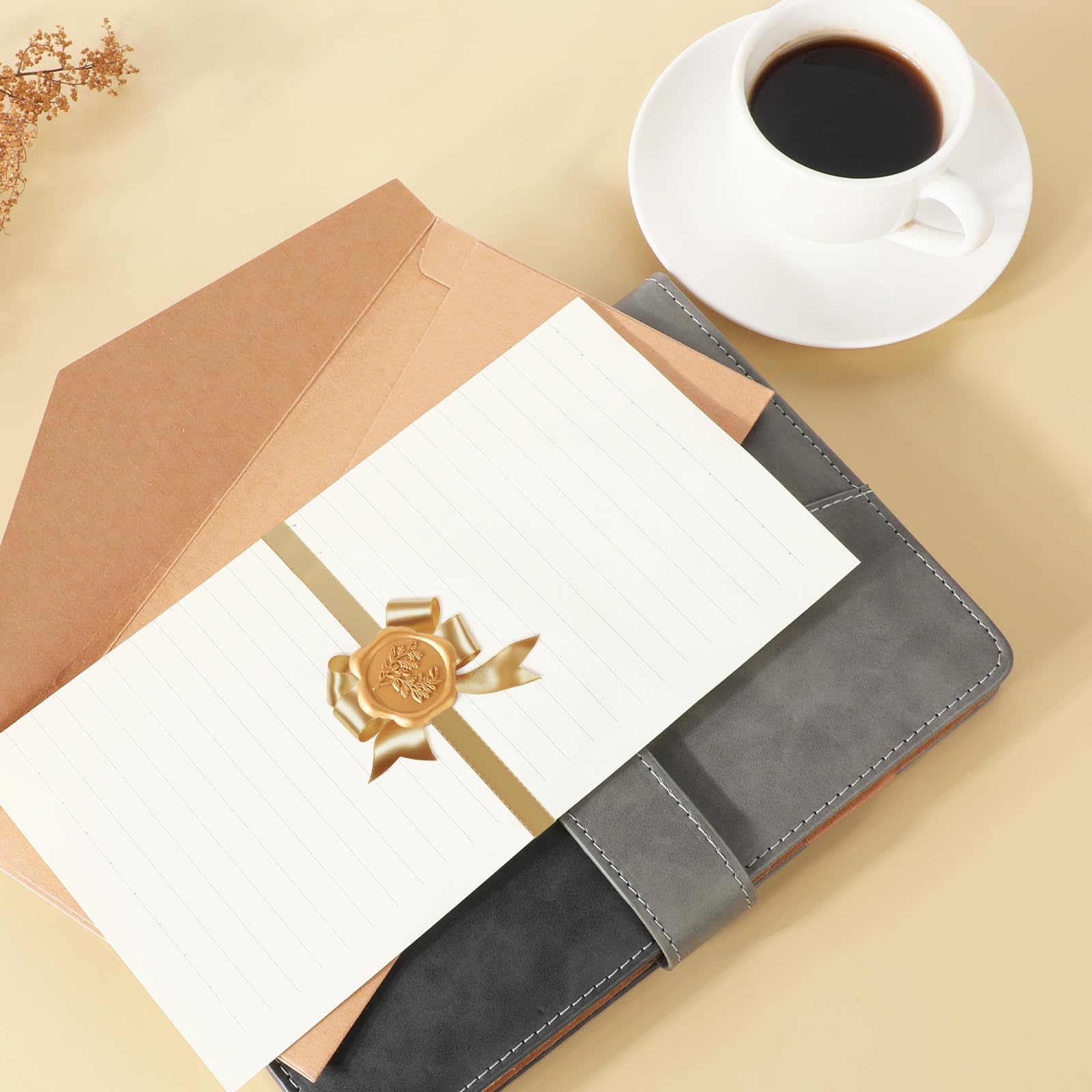 BAMFY Zelfklevend Wax Seal Stickers Vintage Rozemarijn Bruiloft Stempel Envelop Lakzegel Stickers Uitnodiging Valentijnsdag Envelop Zegels Decoraties (Color : Brass