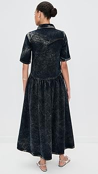 Ganni Women's Light Denim Long Dress, Black Washed, 0 at Ganni Women's Light Denim Long Dress, Black Washed, 0 at