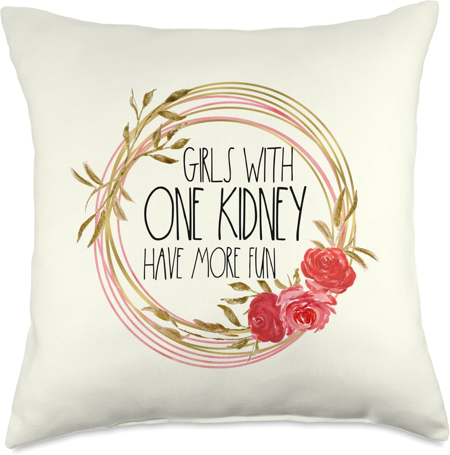Floral Kidney Donor Transplant Women Girls with One Kidney Throw Pillow