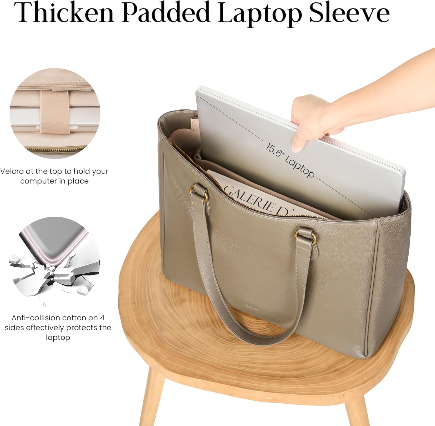 befen Genuine Leather Tote Bag for Women Work, Womens Laptop Purse Bags Shoulder Satchel Handbags with 15.6" Compartment - Image 4