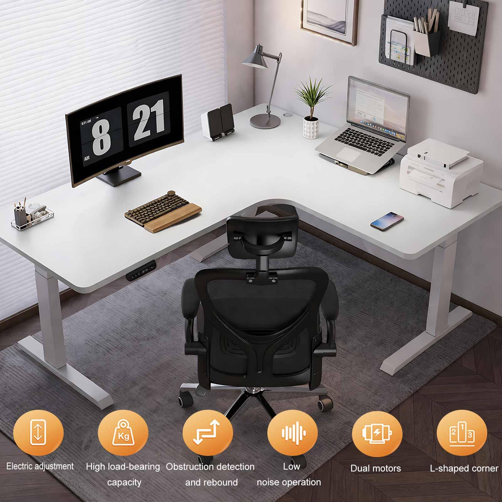 Scrivania Elettrica a L Regolabile in Altezza – Scrivania Angolare Ergonomica per Home Office, Scrivania Computer Sit-Stand,White/Left,180 * 120cm