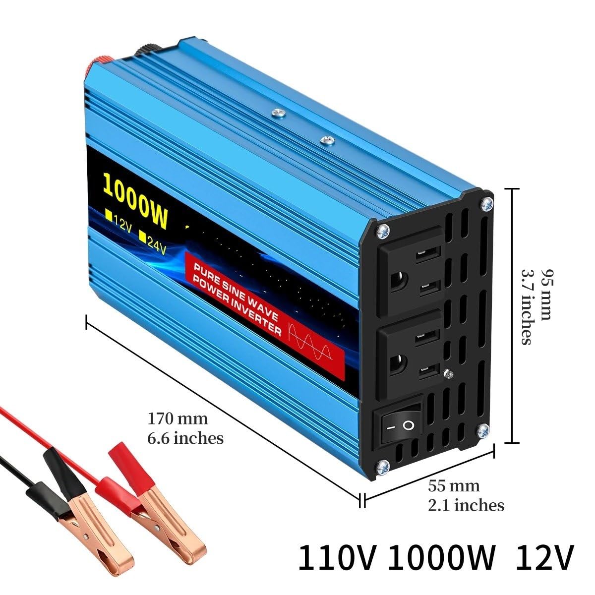 Inversor Onda Pura Convertidor Inversor De Corriente Onda Sinusoidal Pura De 12 V/24 V A 110 V CA 16000 W 4000 W 60 Hz Solar Con LED Y Enchufe Estadounidense Accesorios Para Coche(12V 110V 1000W 60HZ)