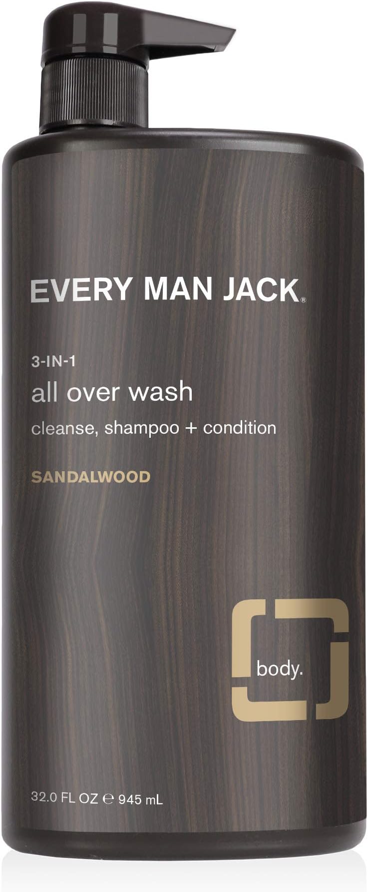 Every Man Jack 3-in-1 All Over Wash, Sandalwood, 32-ounce, brown