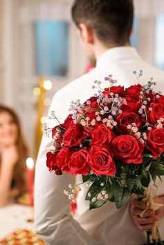 Luyue 10PCS Artificial Roses Flower with Stems Slik Fake Flowers Bouquet Realistic Long Stem Faux Rose for Valentines Day Wedding Home Decor | Fake Long Stem Rose, Realistic Silk Flowers, Bridal Bouquet, Wedding Party Decoration, DIY Floral, Home Indoor Outdoor Decor