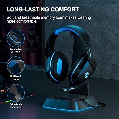 Miniatura 5 de Auricular para juegos para PS4, Xbox One, computadora, laptop, Mac, PS4 con micrófono, auriculares sobre la oreja, cancelación de ruido, sonido