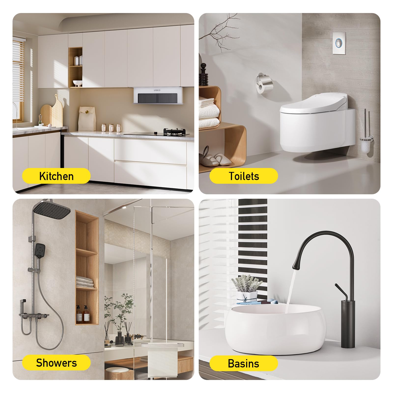 Trituratore WC Maceratore Pompa 400W, Pompe per Fognature Sanitarie 145L/min 4 ingressi, Pompa di sollevamento Doccia 8m linea di trasporto verticale per WC, Doccia, Lavandino