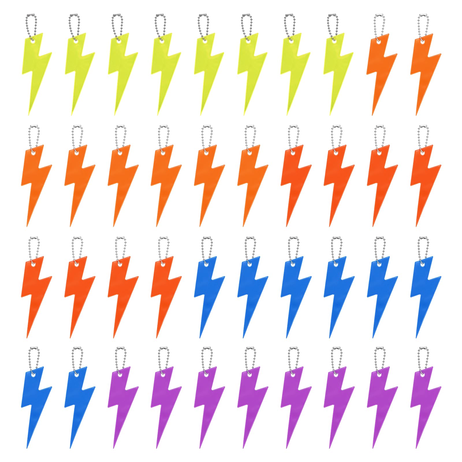 YELARXI Safety Reflector, Reflective Tags Pendant Thunder Shaped Safety Keychain with Chain Color Set 1 & 40Pcs - Fitting For(Keychain/Purses/Backpack/Wheelchairs Cycling/Running/Walking)
