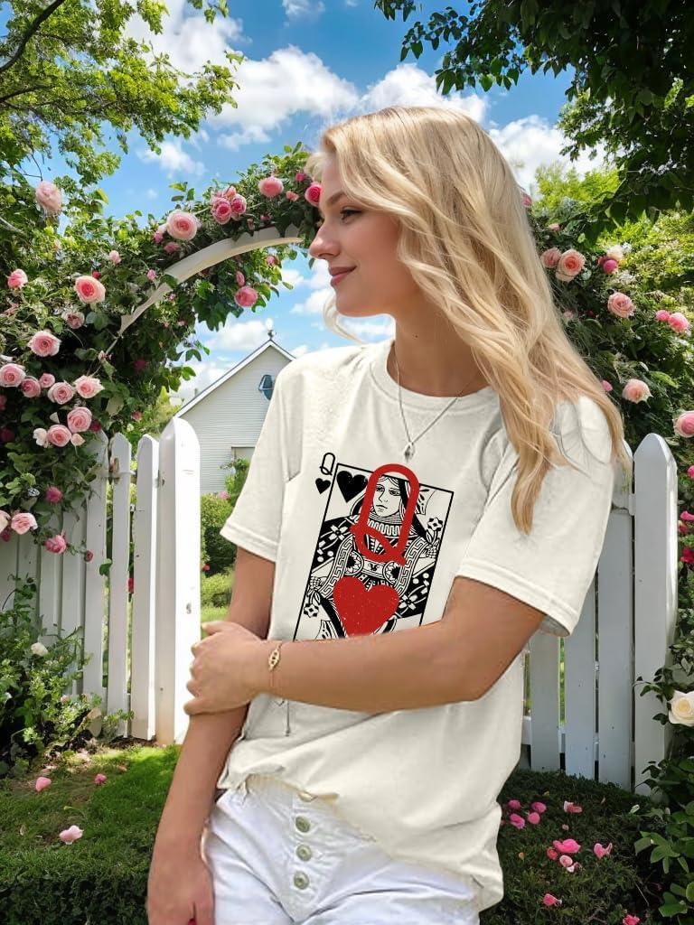 Queen of Hearts T-Shirt for Women Funny Vintage Womens Shirts Cute Lady Graphic Tee Tops Short Sleeve - Image 3