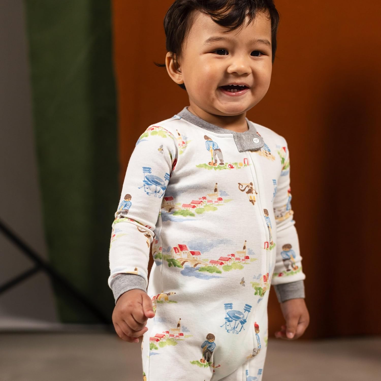 Burt's Bees Baby Boys Sleep and Play Pajamas, 100% Organic Cotton, One-piece PJs, Diagonal Zip Up Loose Fit Footie