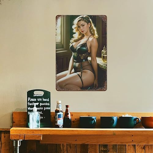 Miniatura 8 de GOPUTRYEN Placa de hojalata clásica retro Pinup Girl Sexy Girl Vintage Metal Sign para el hogar, bar, cocina, café, hombre, cueva, garaje,