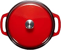 Vista 4 de Horno holandés cubierto de hierro fundido esmaltado Yaxa Basics, 6 cuartos de galón, color rojo.