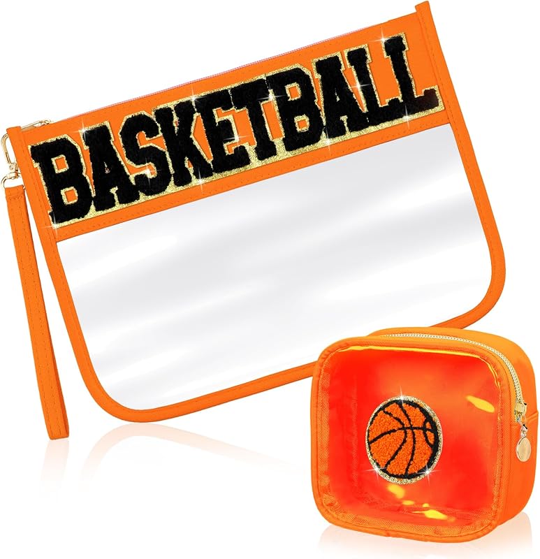 Hillban Kit com 2 Necessaires de Maquiagem Tema Basquete, Nylon, Laranja