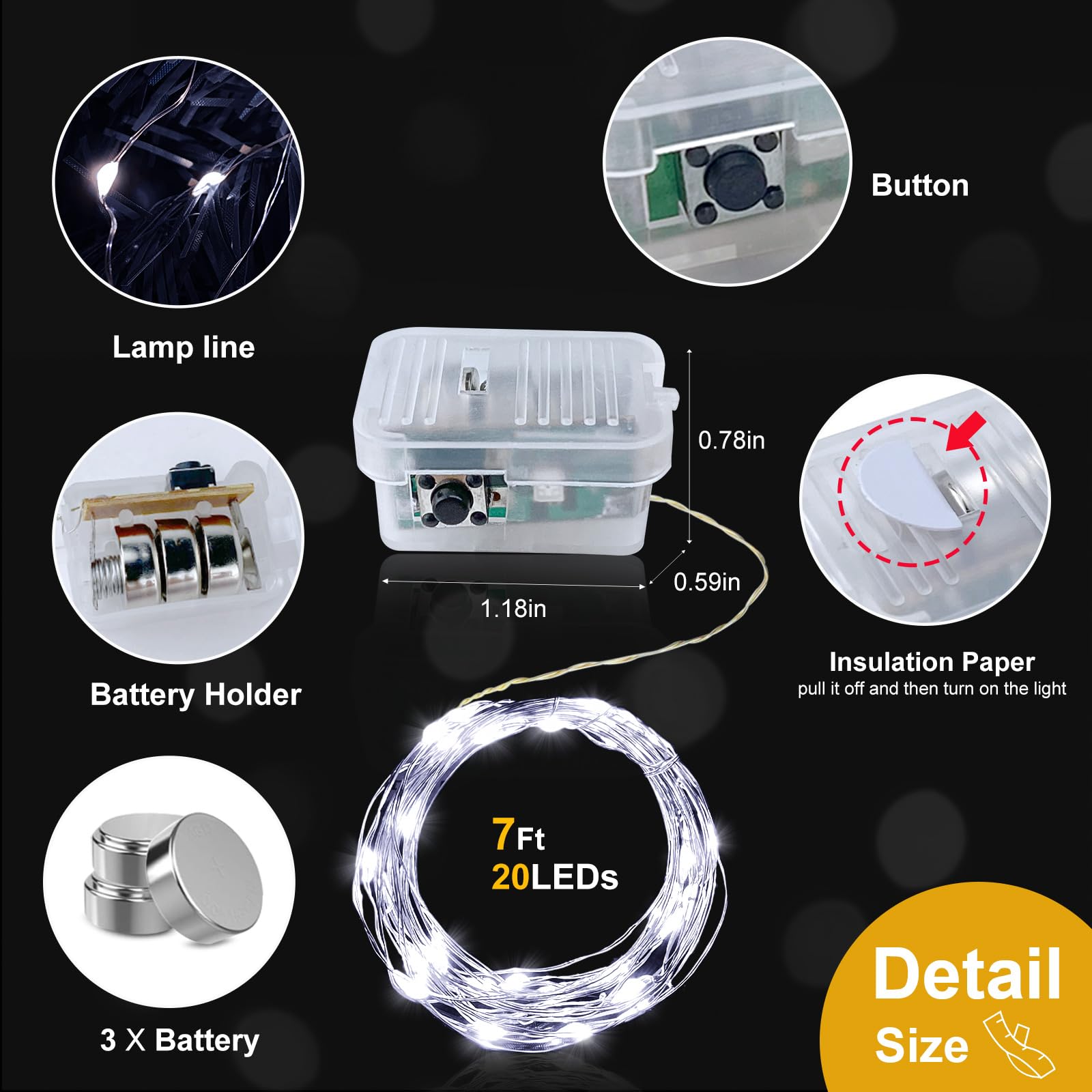 pozzolanas Confezione da 50 luci bianche a batteria, 2,1 m, impermeabili, con 20 LED, per casa, barattoli, feste, matrimoni, Halloween, decorazioni natalizie