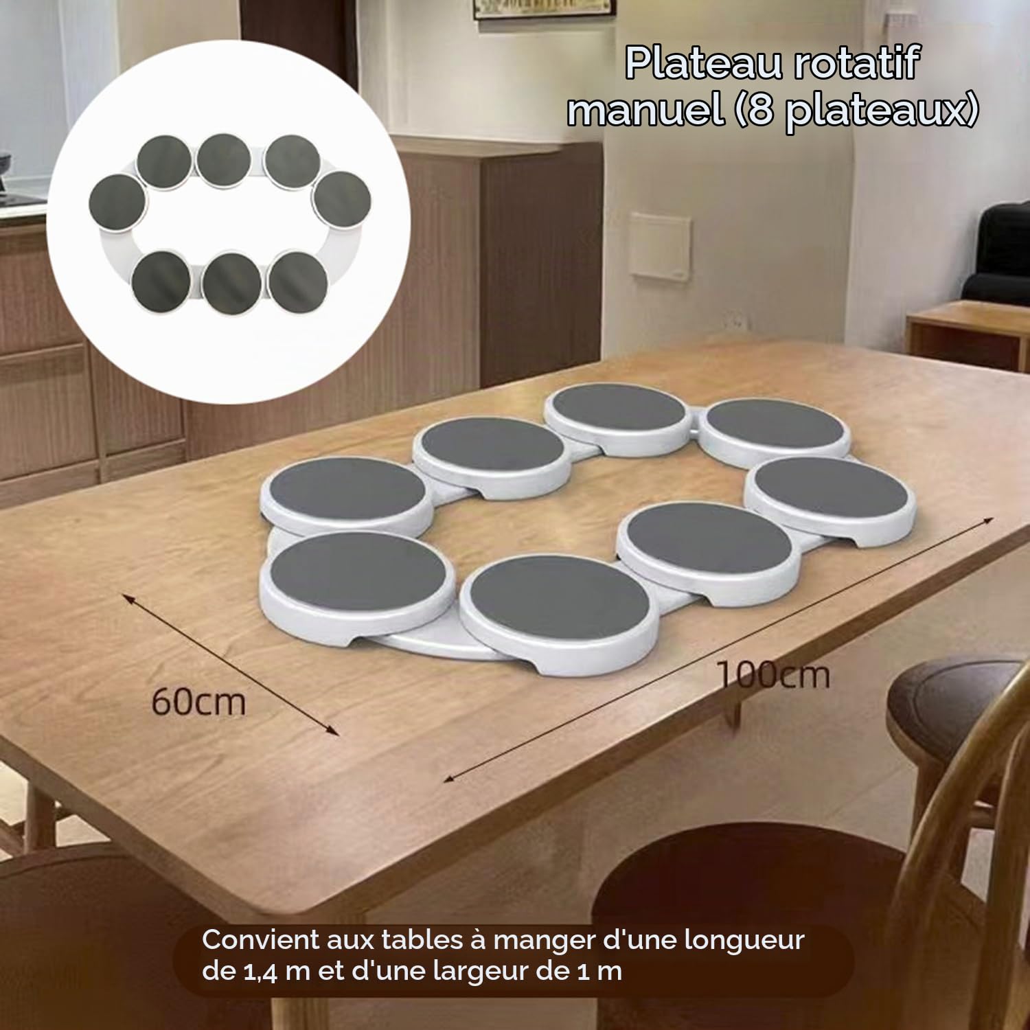 Plateau Tournant pour Table De Salle à Manger,Plateau De Service Rotatif à 360 ° pour 8 Plateaux,Service Rotatif pour Table à Manger Rectangulaire,pour Repas Familiaux Et Les Fêtes