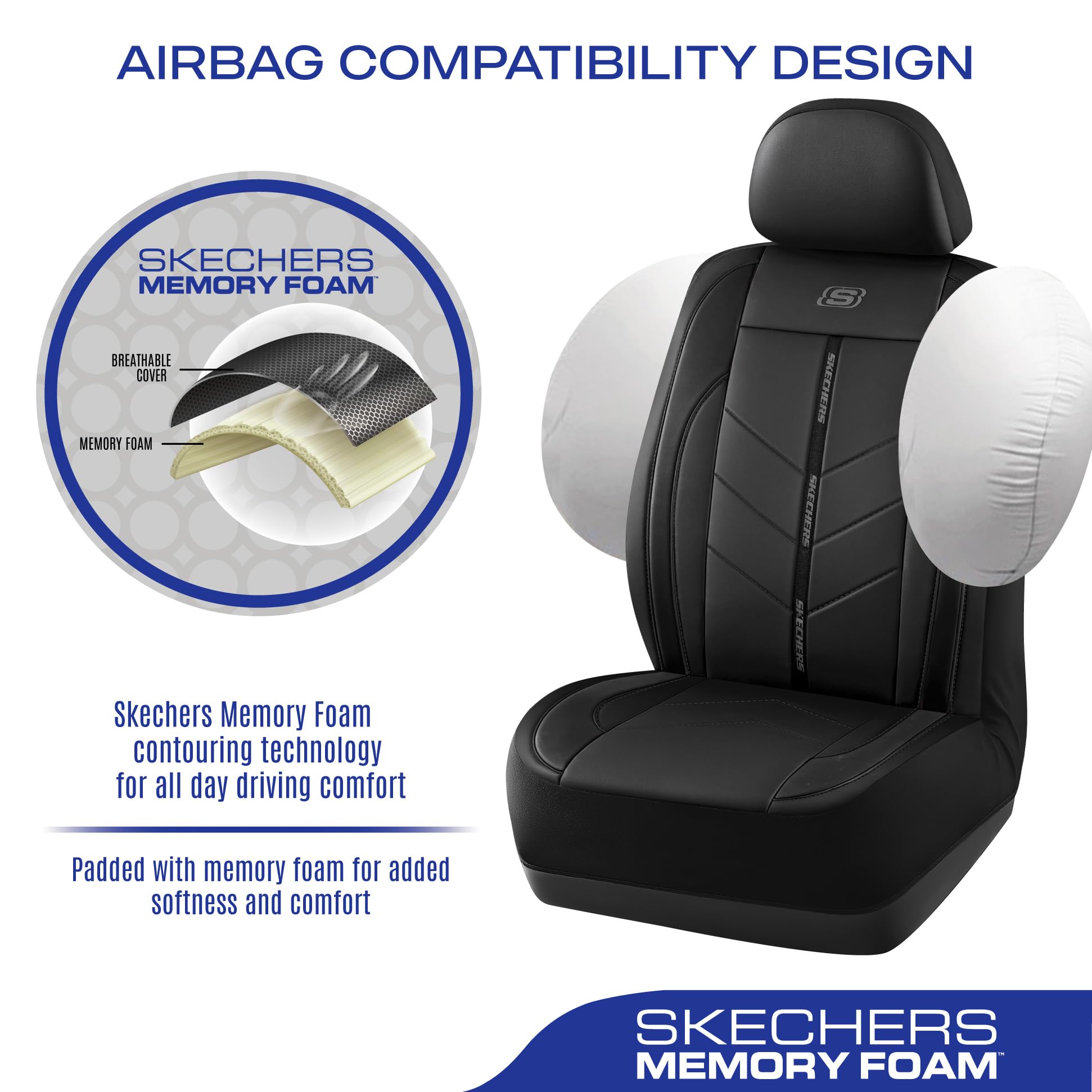 Skechers Fundas de asiento de coche, fundas de asiento de piel sintética de lujo, impermeables, antideslizantes, protector de asiento de coche para asientos delanteros, accesorios de coche, ajuste