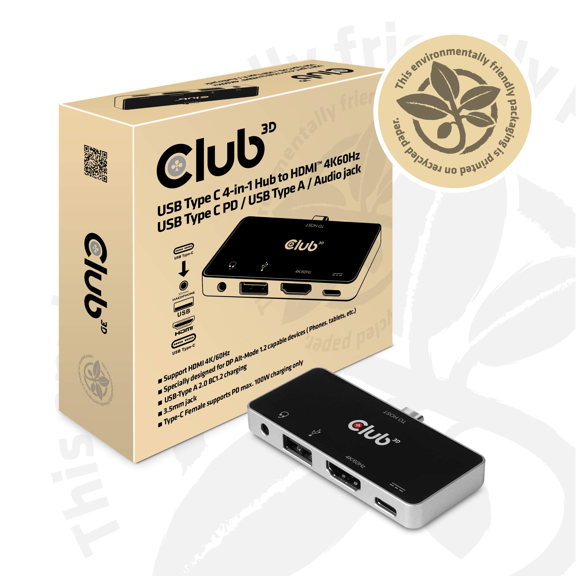 Hub USB tipo C 4 in 1 a HDMI 4K60Hz USB tipo C PD/USB tipo A/presa audio