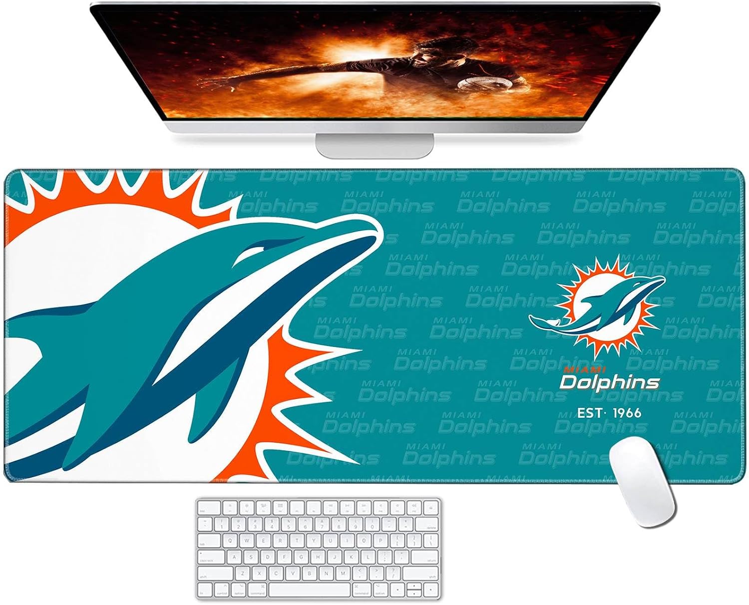 Stitched Edges Mouse Desk Pad,Large Gaming Mouse Pad for Laptop Computer Desktop Keyboard,Light Green Design Mat for Football Sport Fans Mousepad