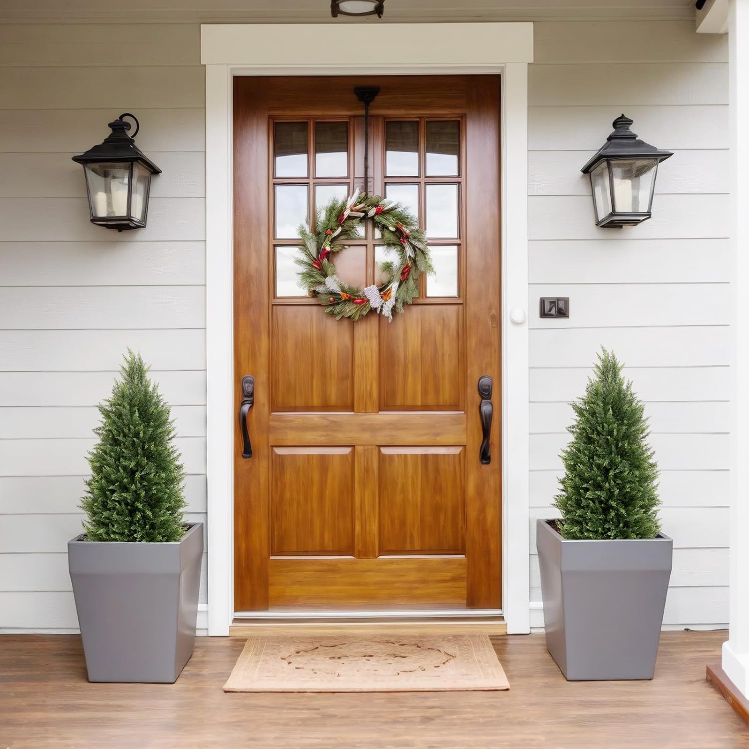 3ft Tall Artificial Cedar Trees for Outdoors Set of 2, UV Resistant Fake Plants Faux Topiary for Front Porch Decor 3 Feet