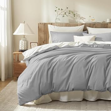 Duvet Cover Queen Size,100% Egyptian Cotton 1600 Thread Count, Soft, Breathable, Skin-Friendly, Moisture-Wicking Bedding Set with Zipper Closure & Corner TiesGrey, 90x90