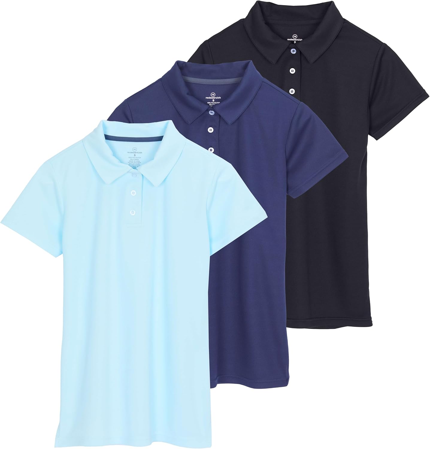 Real Essentials 3 Pack: Womens Short Sleeve Dry-Fit Performance Polo Shirt (Available in Plus)