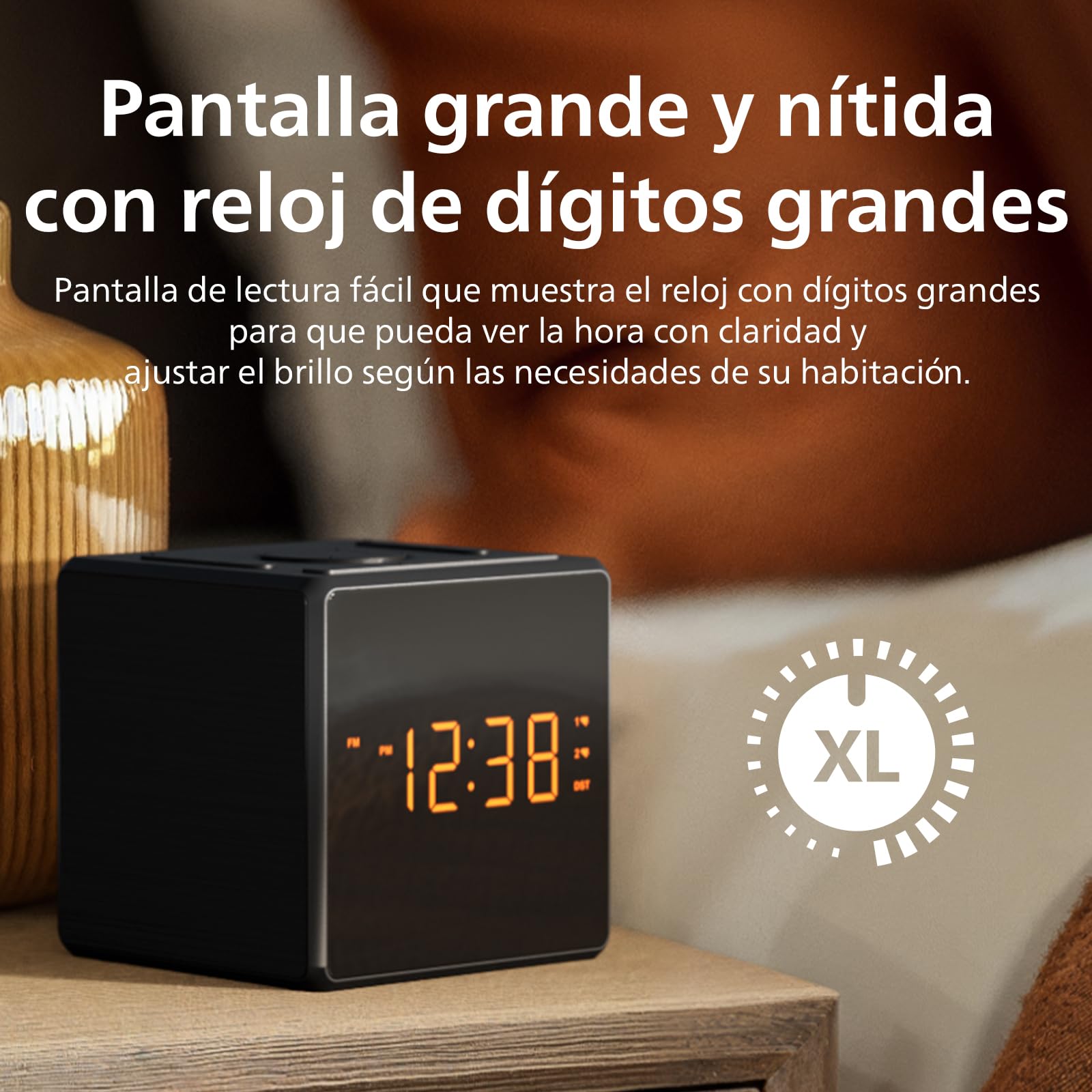 Philips TAR4500 Radio Reloj FM con Alarma Doble y Puerto de Carga USB-C