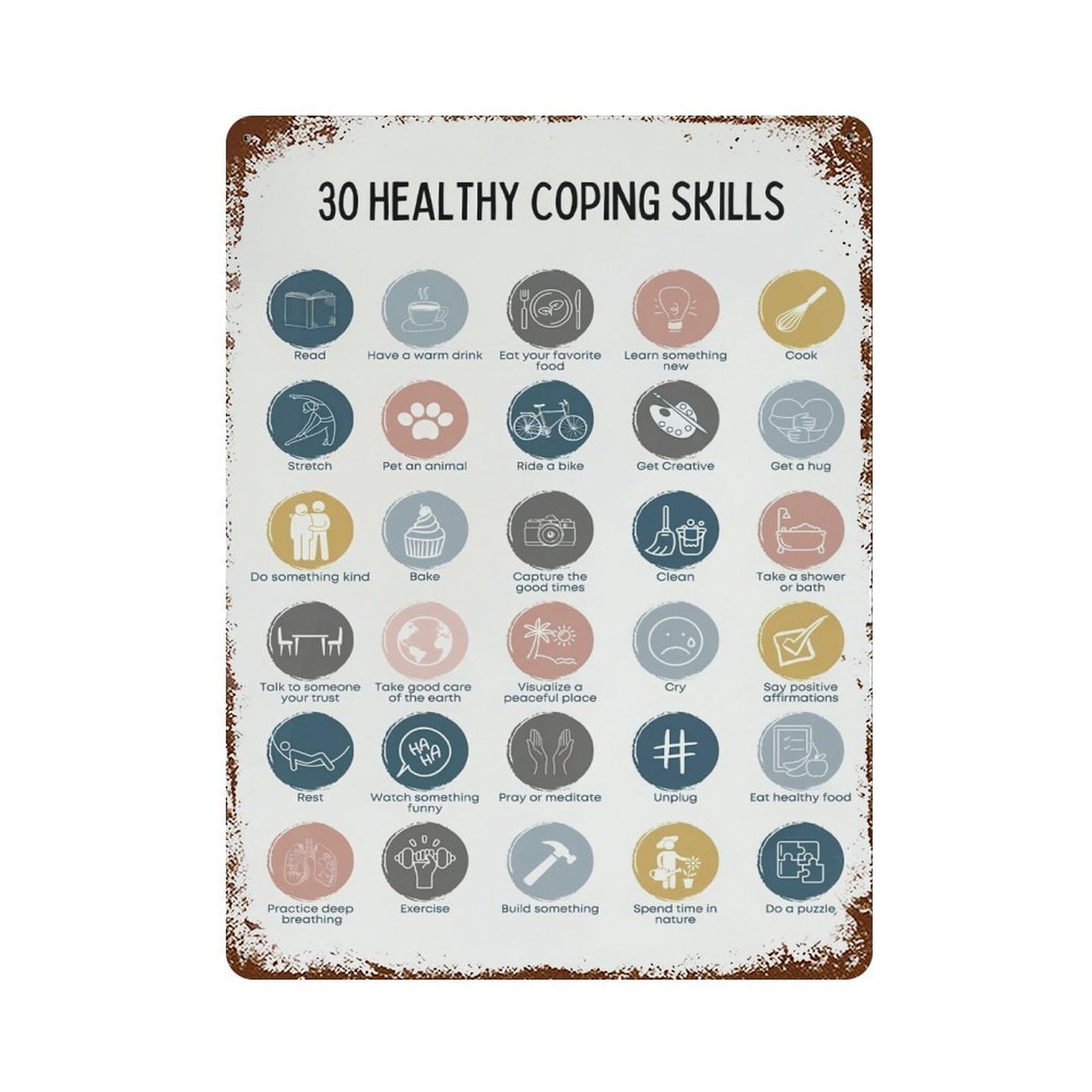 xiaoxiaoshen 30 Healthy Coping Skill Wall Decor Art Metal Tin Poster Modern Home Decor Art Home Bar Shop Decorations Vintage Sign 40x30cm
