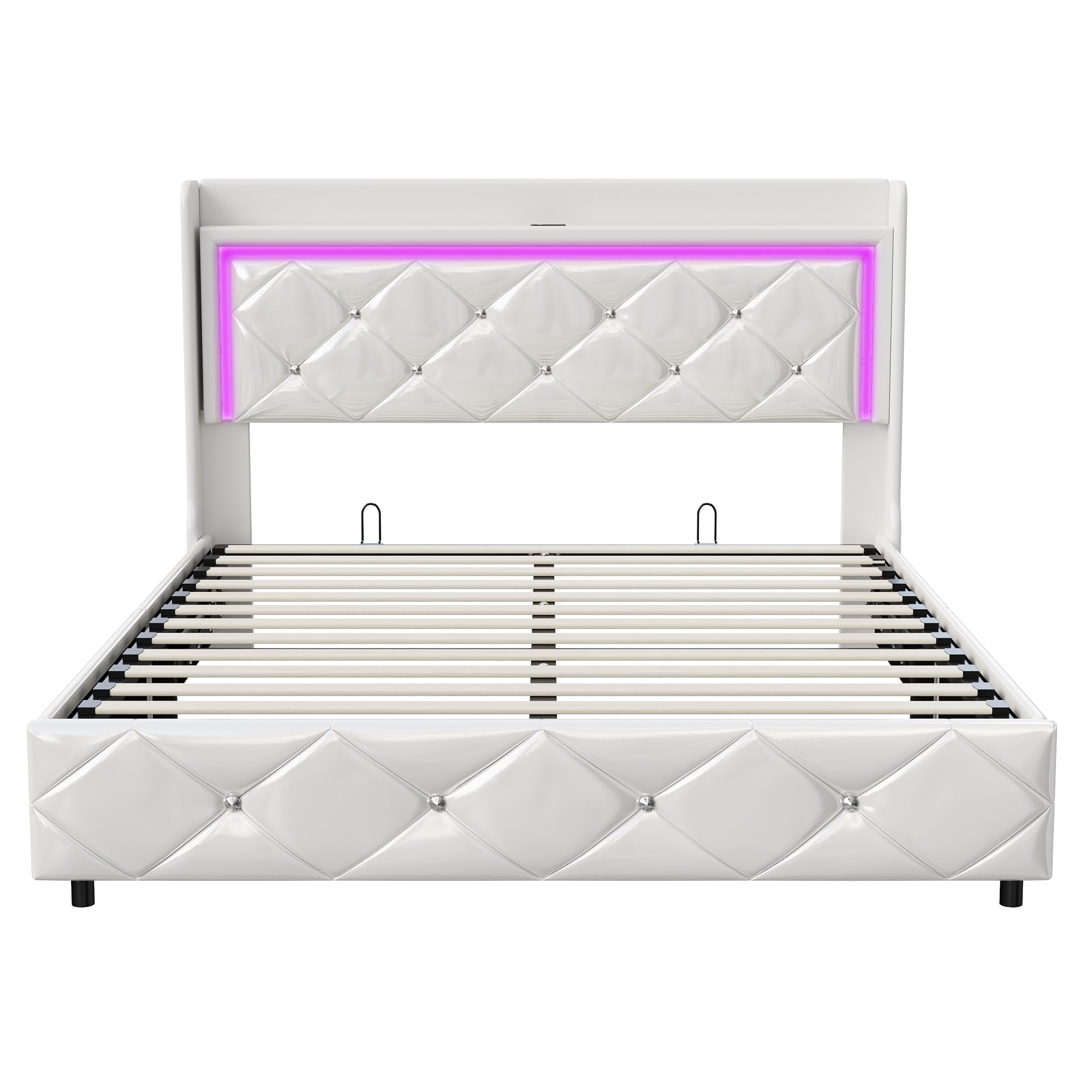 Letto baule 140 x 200 con rete a doghe LED e USB, letto matrimoniale 140 x 200 con contenitore e testiera per letti, letti imbottiti per 2 persone, telaio del letto 140 x 200 cm, pelle PU