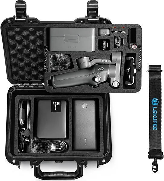 Lekufee Portable Waterproof Hard Case for DJI Osmo Mobile 7P / 7, Gimbal Stabilizer, DJI Mic 3/2 / Mic Mini & More Accessories(Case Only)