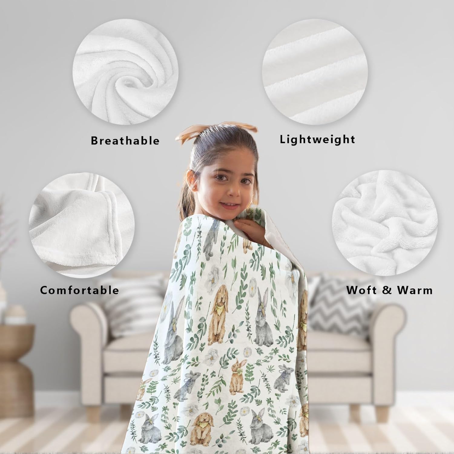 Rabbit Throw Blanket is Super Soft and Warm,The Lightweight Flannel Blanket is for All-Season Use,A Great Choice for Gifts 80"x60"for Adult