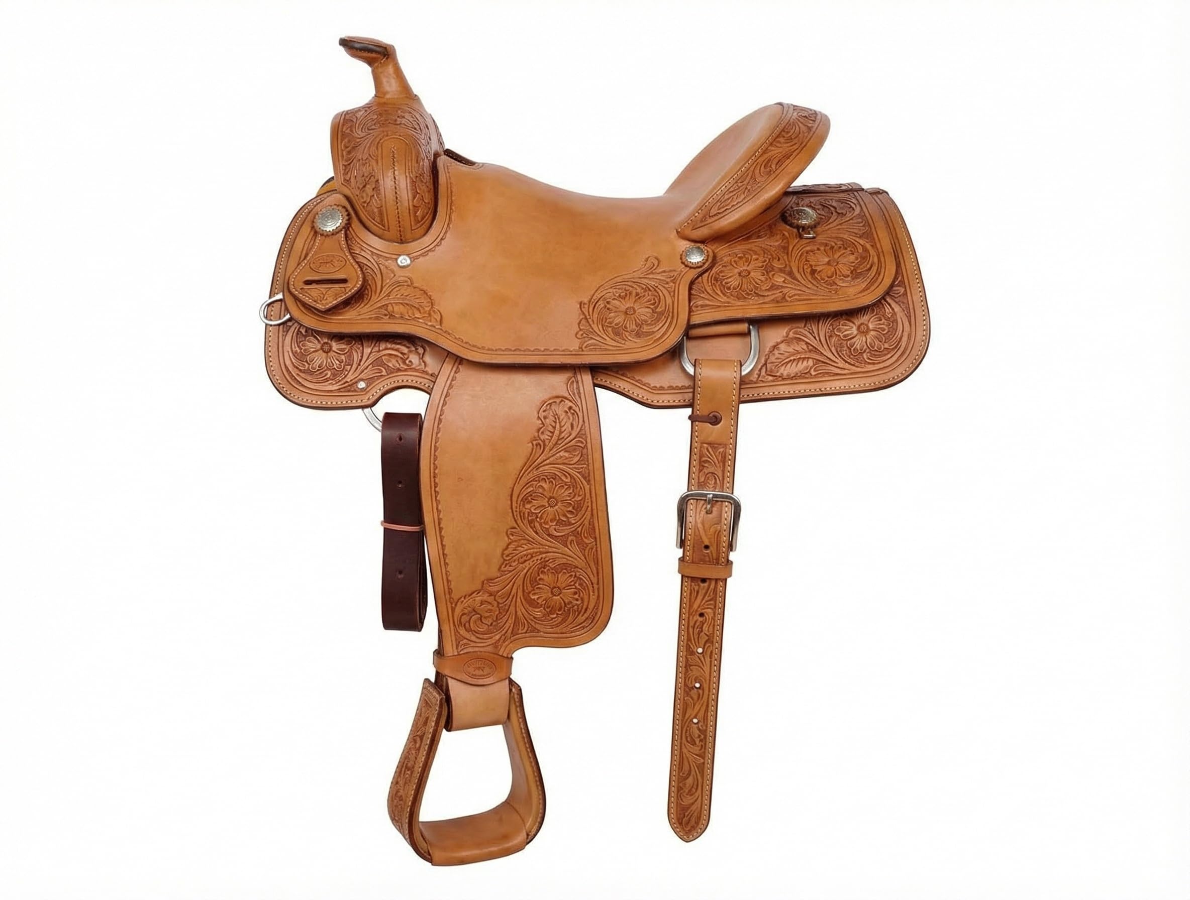 CHALLENGER 51173TN - Sella per cavallo in stile western, rivestita in pelle, motivo floreale