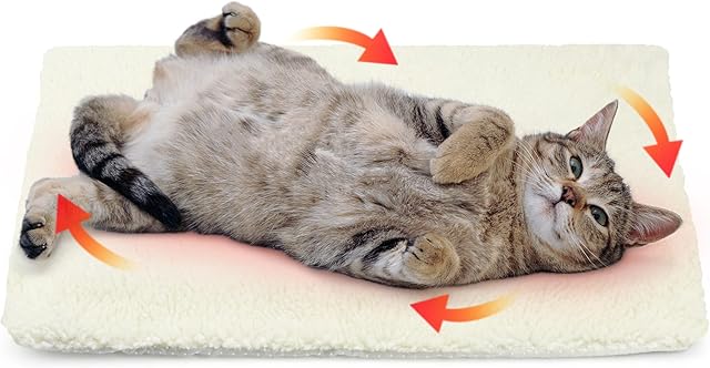 NICREW Cat and Dog Self Heating Pad, Pet Self-Warming Convertible Cuddle Bed, Electric-Free Quilted Cat Heating Mat Indoor, Machine Washable Thermal Dog Blanket, White, Medium, 64 x 49 cm
