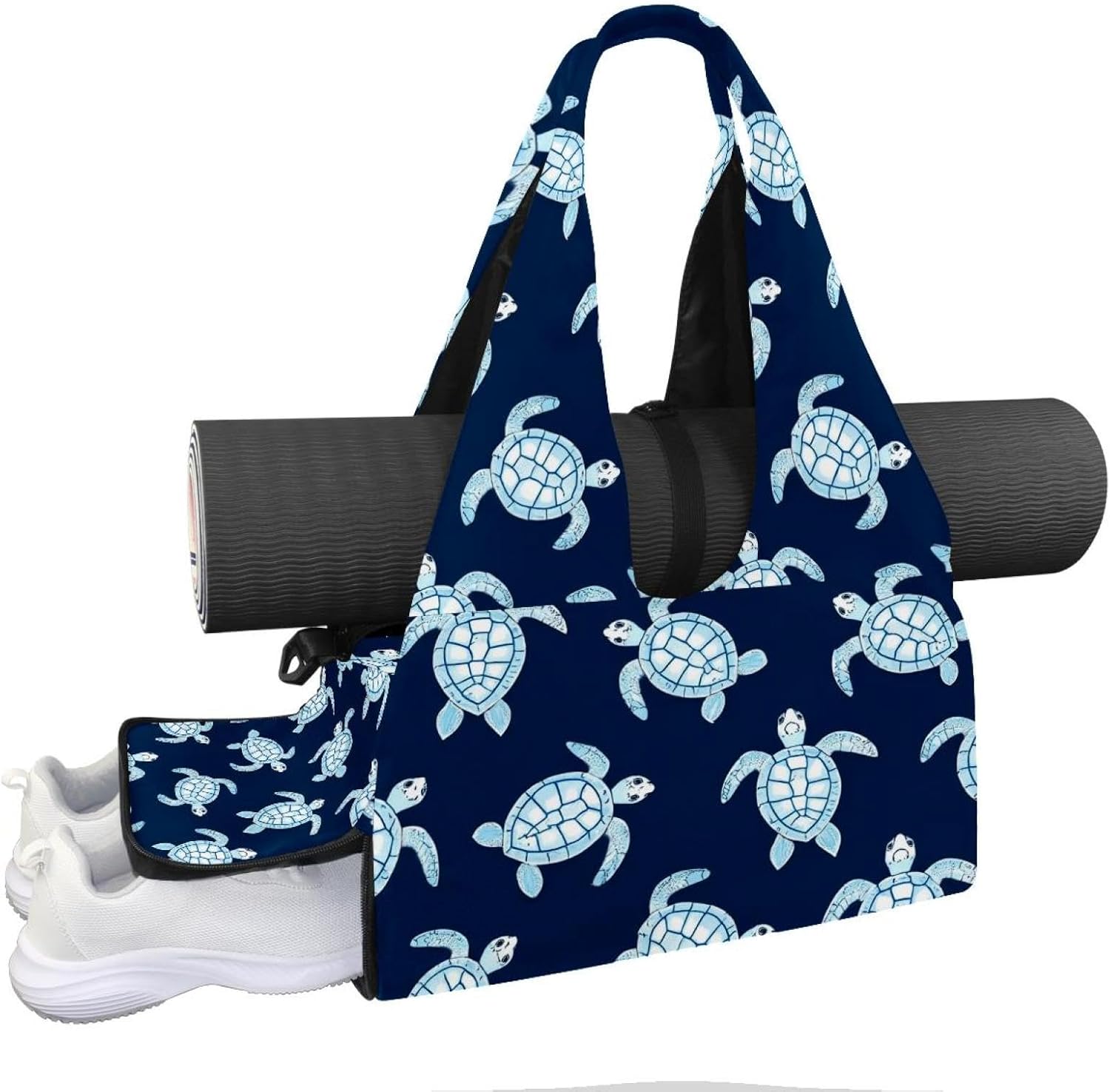 Yoga Mat Bag, Gym Workout Bag with Shoe Compartment, Turtles Pilates Bag for Women, Quick Access Storage Yoga Tote Bag for Sports Travel Office