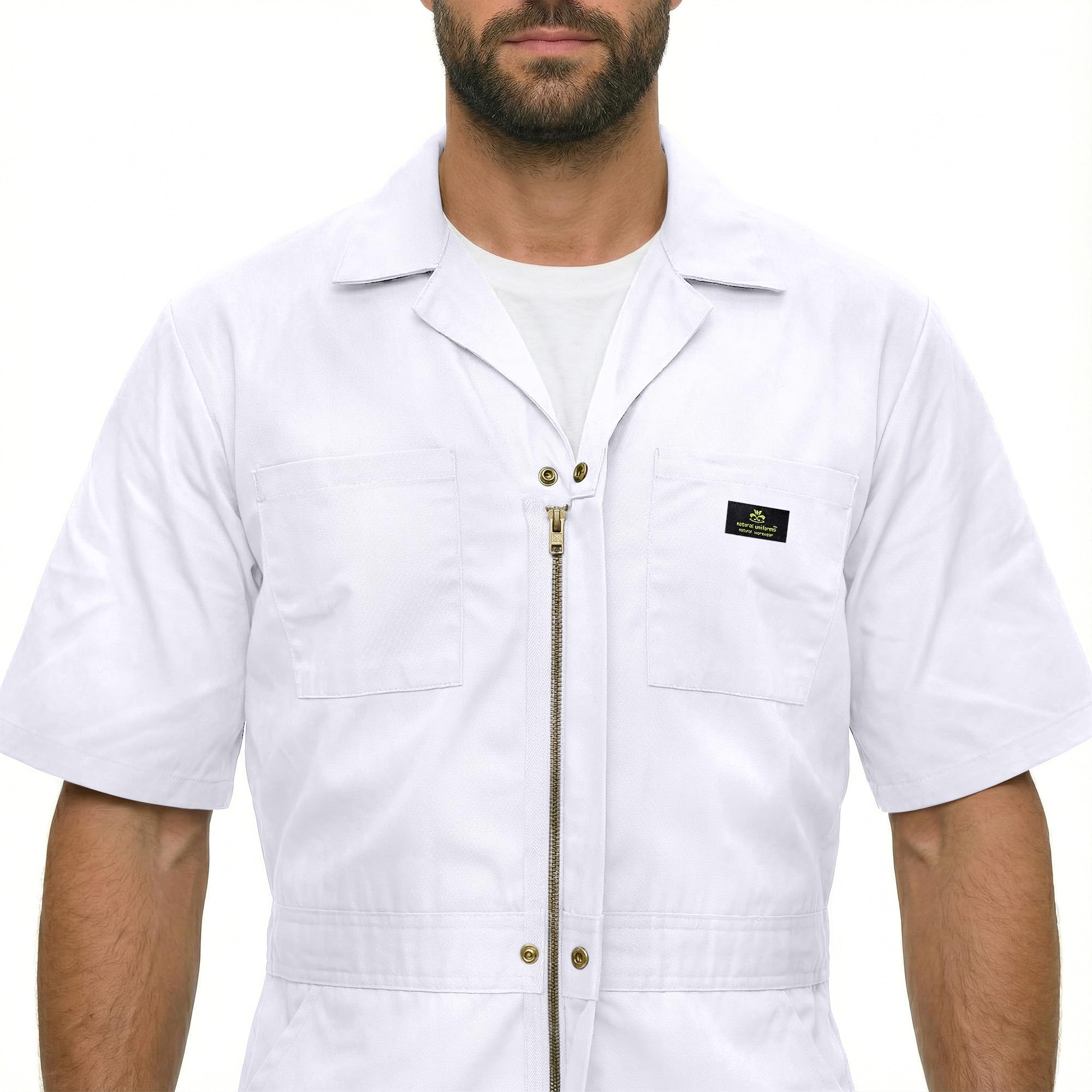 【S H】COVERALL SHIRT /SH-CVRL-001 white Amazon.com: Natural Uniforms Mens Short Sleeve Zip Up Coverall
