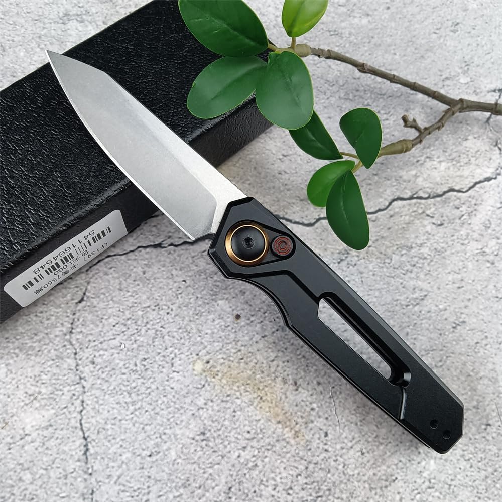 Multifunctional Knife, EDC Folding Pocket Knives For Men, 2.75in Stonewashed Reverse Tanto Blade, Black Aluminum Handles With Pocket Clip for Outdoor Camping