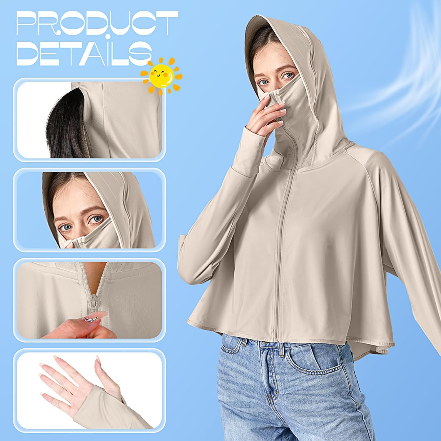 Hercicy 2 Pcs Women's Sun Protection Jacket Hoodie with Mask UV Lightweight Full Zipper Long Sleeve Clothing Shirt Outdoor - Image 4