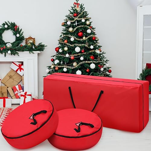 Miniatura 6 de Juego de 3 bolsas de almacenamiento para árbol de Navidad con rueda grande, 1 contenedor de almacenamiento para árbol de 9 pies y 2 bolsas de