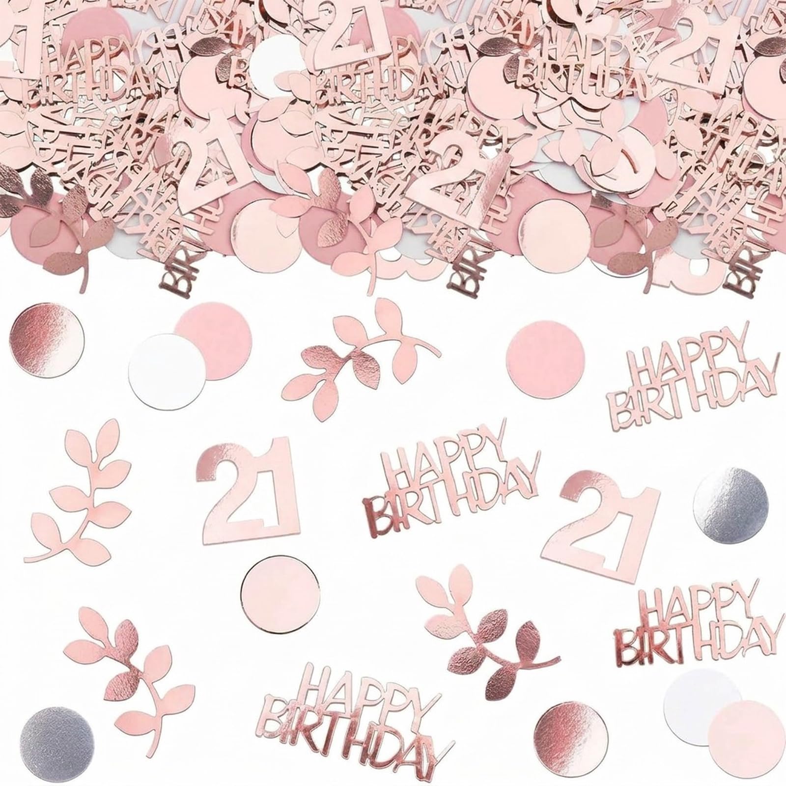 Bolosa Rose Gold 21st Birthday Confetti 200pcs, Pink Happy 21st Party Table Scatter with Number 21, 21st Birthday Decorations for Girls, Her, Cake Tables, Gift Bags, Party Cards & Invitations