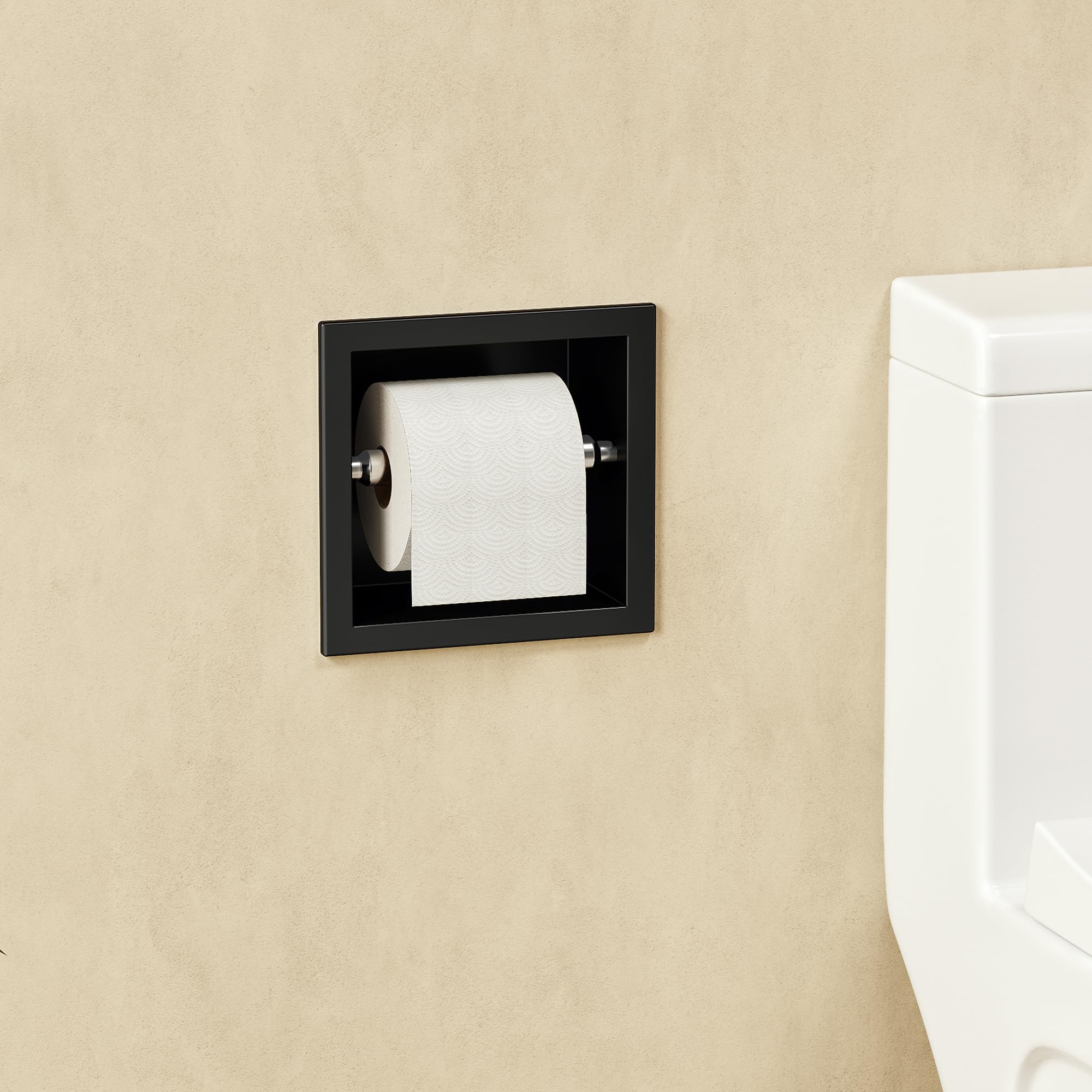 QEKE Recessed Toilet Paper Holder, 304 Stainless Steel, 1 Layer, Black