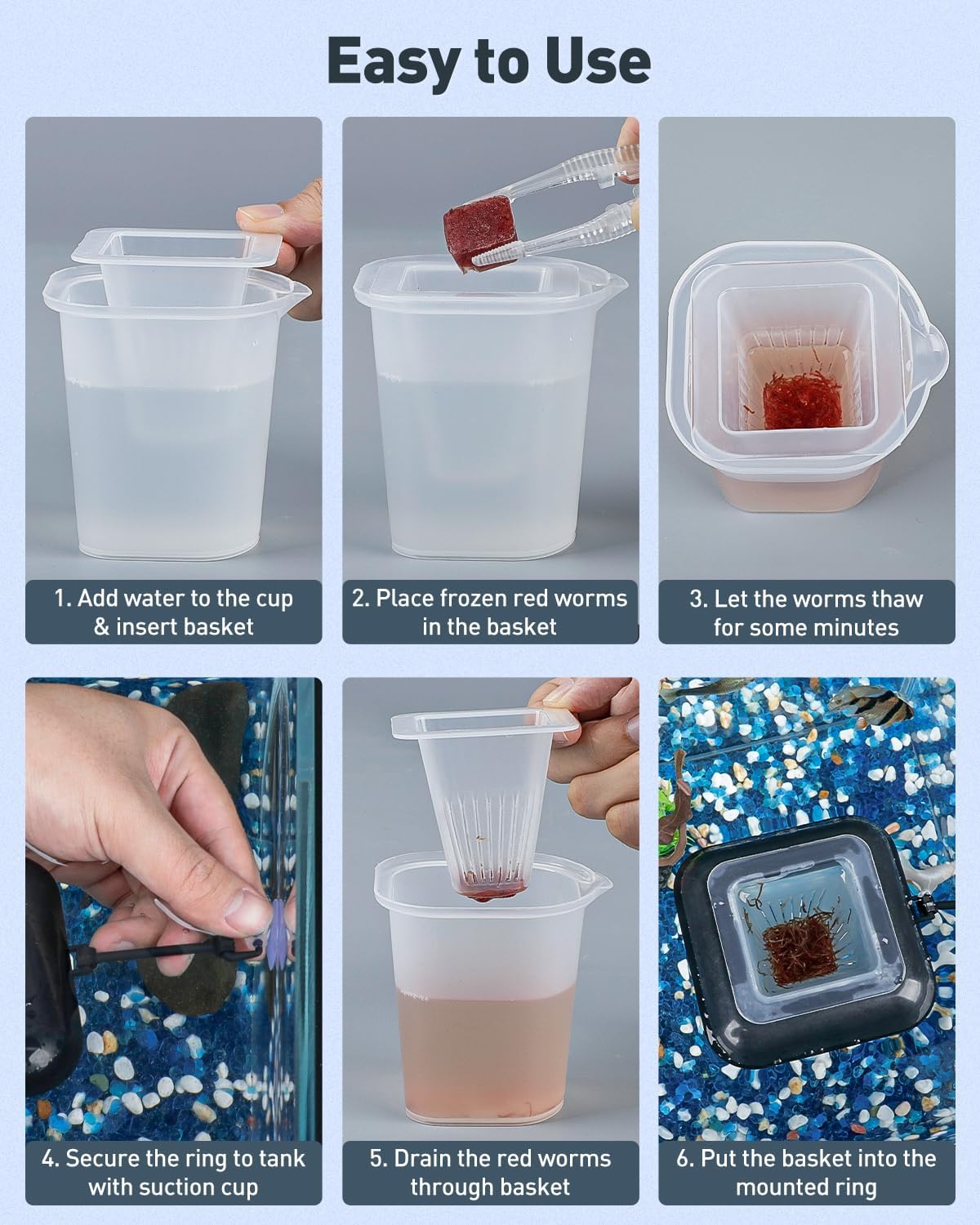 Pawfly Aquarium Bloodworm Feeder - Floating Red Worm Feeding Cup with Suction Cup, Multipurpose Fish Food Holder & Measuring Cup for Fish Tank image 3