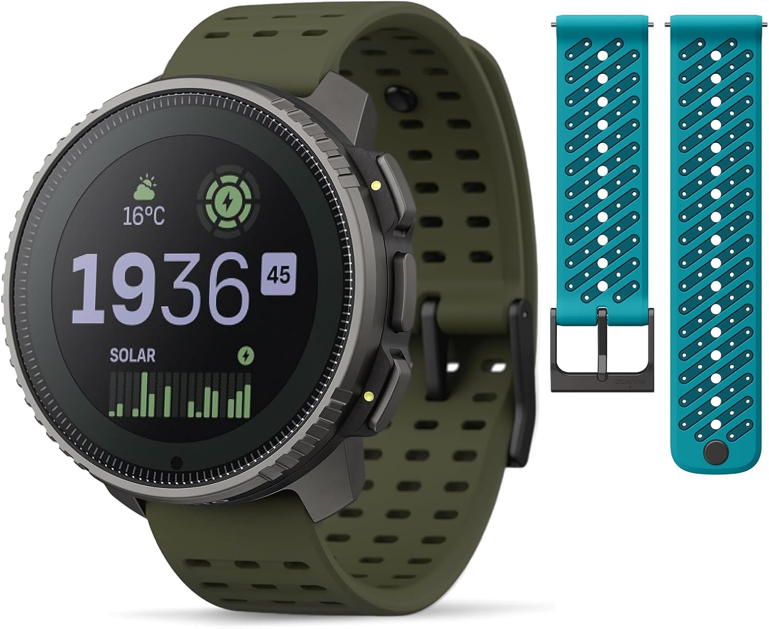 SUUNTO Vertical Adventure GPS Watch w/Offline Maps Titanium Solar Forest & SUUNTO 22 ATH8 Silicone Strap Wave Blue S+M