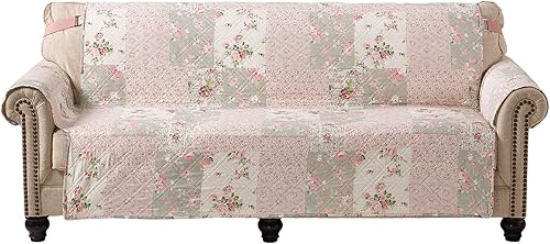 Miniatura 2 de Brilliant Sunshine Funda de sofá tradicional de retazos rosa y salvia, funda acolchada para sofá XL, 78 pulgadas de ancho de asiento, protector de