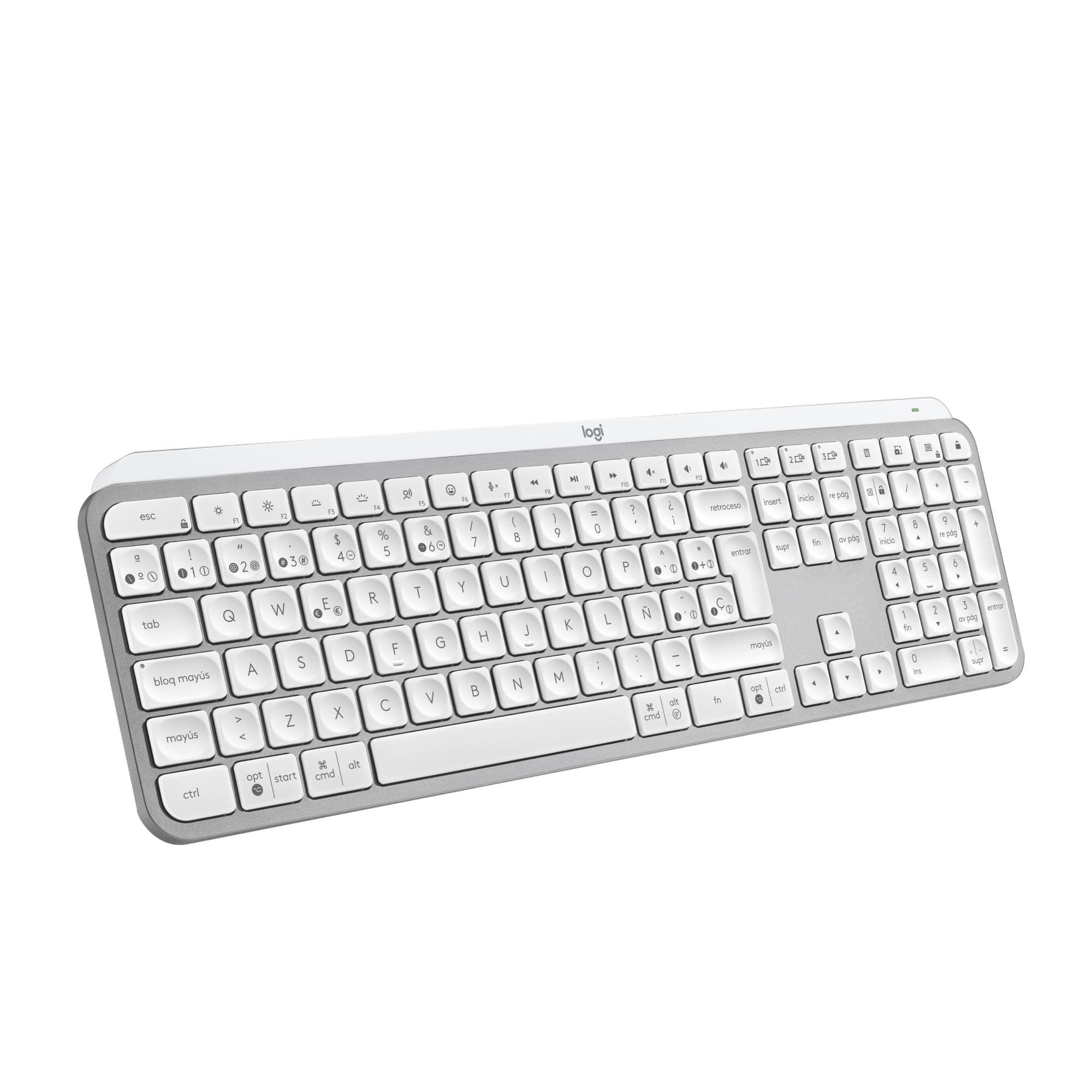 Logitech MX Keys S Teclado inalámbrico, Perfil Bajo, Escritura Fluida Silenciosa, Teclas Programables, Iluminación, Bluetooth, Carga USB C, para Windows, Linux, Chrome, Mac, QWERTY Español-Pale Grey